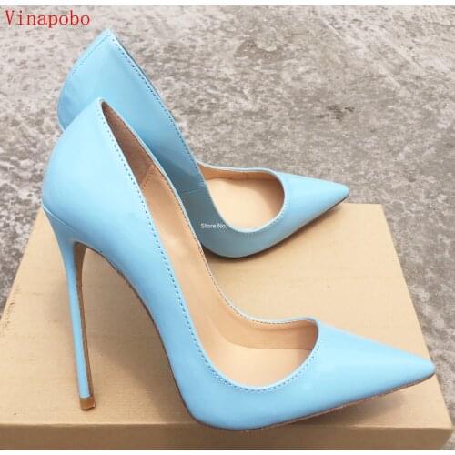 Ladies Designer Shoes Women So Nice Kate 12cm/10cm/8cm Patent Leather Blue Stiletto High Heels Fashion Wedding Shoes Women Pumps