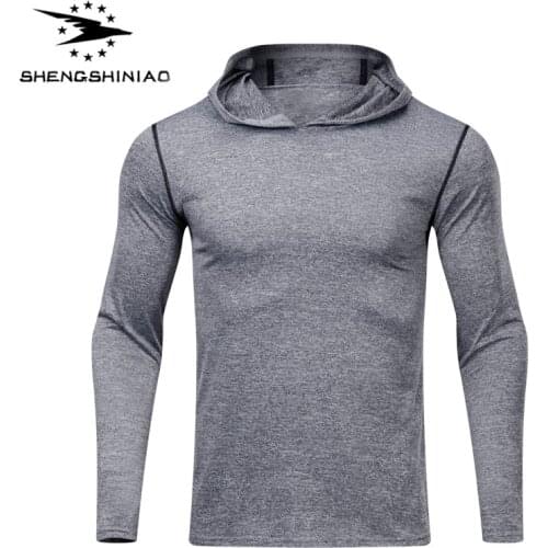 Breathable Running Shirt Men Long Sleeve Hooded Mens Sports Fitness Long Sleeve Shirt Sweatshirts Top Training Shirts