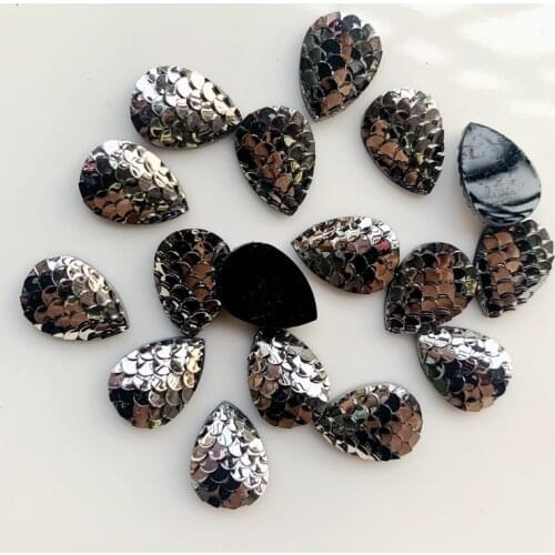 Gun black 90pcs 10*14mm&13*18mm Water drop Fish Scale Flat back Resin Cabochons For Bracelet Earrings accessories -24T131