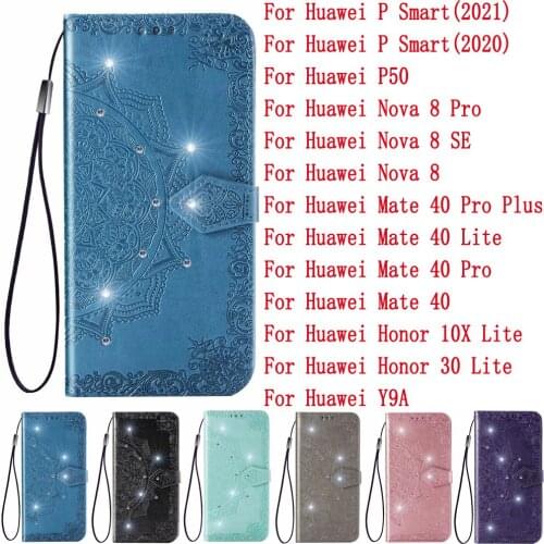 Sunjolly Leather Case Wallet Cover For Huawei P Smart 2021 2020 P50 Nova 8 Pro SE Mate 40 Pro Plus Lite Y9A Honor 10X 30 Lite