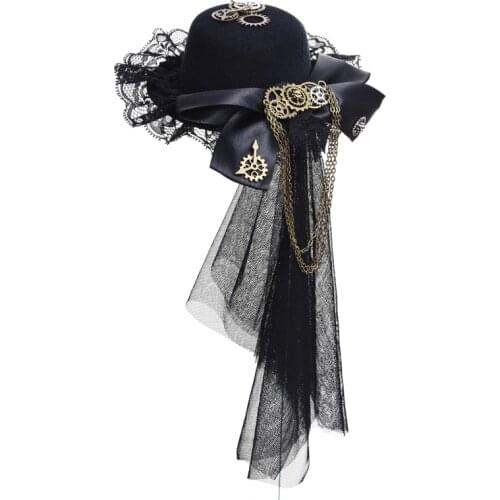 Steampunk Lace Veil Gear Tassels Hair Clip Punk Gears Bow-tie Mini Top Hat Cosplay Gothic Lolita Fedoras Headwear Accessories