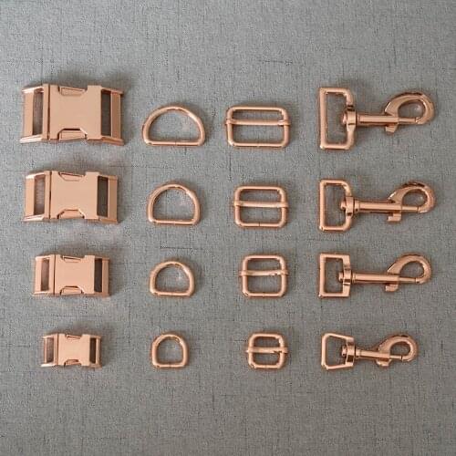 1 Set 15mm 20mm 25mm 32mm Metal D Ring Side Release Buckle Snap Hook Slider For Pet Dog Collar Leash Leads Lock Lobster Clasp