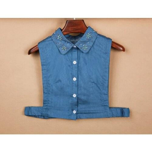 Fashion women Decorative Collars accessaries Removable False Choker Blue jeans detachable Lace Beaded Detachable Lapel