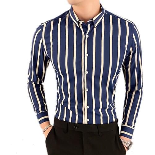 Men Long Sleeve 2021 Autumn New Striped Shirt Mens Business Casual Full Dress Blouses