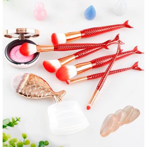 7pcs Mermaid Makeup Brushes Set Foundation Powder Blending Eyeshadow Contour Concealer Blush Cosmetic Daily Beauty MakeUp Kits
