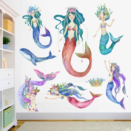 Mermaid Wall Stickers Cartoon Wall Decoration 3D Art Mermaid Princess Wall Decals Home Decoration Sticker For Girls Livinng Room