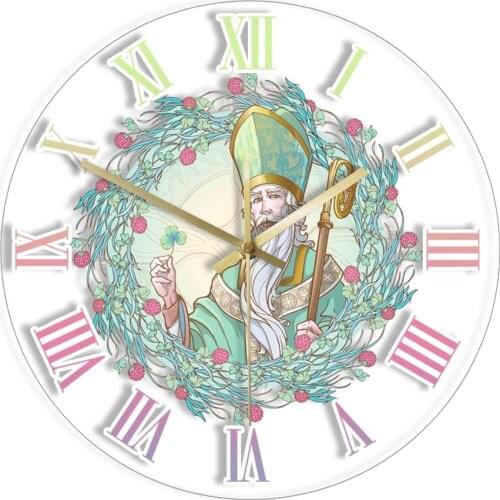 Saint Patricks Day Celebrating Wall Clock Modern Design Irish Home Décor Shamrock Clover Leaf Artwork Decorative Wall Watch