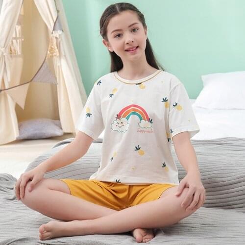 Girls Clothes Children Pajamas Kids Boys Clothes Set Sleepwear Teenager Homewear Cartoon Summer Pyjamas Short Sleeve Cotton Suit