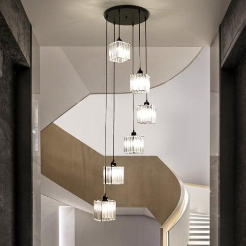 Stairway Corridor Lights Led Long Chandelier Simple Crystal Glass Modern Minimalist Nordic Duplex Villa Living Room Lights