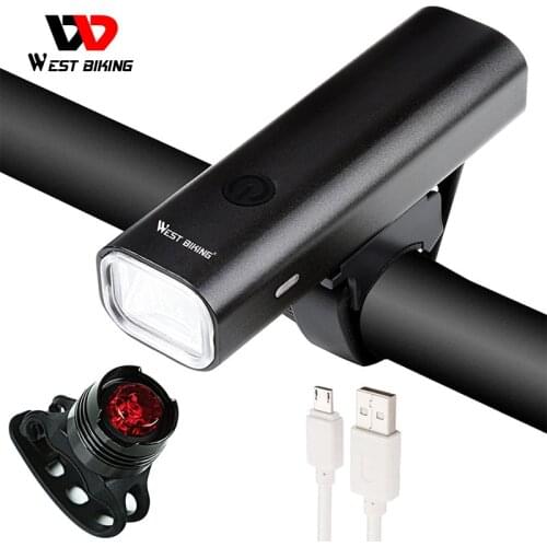 WEST BIKING 200 Lumens Bicycle Front Light Set USB Rechargeable MTB Bike Headlight Lamp Taillight Waterproof LED Cycling Light