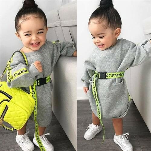 Autumn Winter Toddler Kids Baby Girls Dress Cotton Clothes Long Sleeve Reflective Sashes Letter Print Pullover Dresses