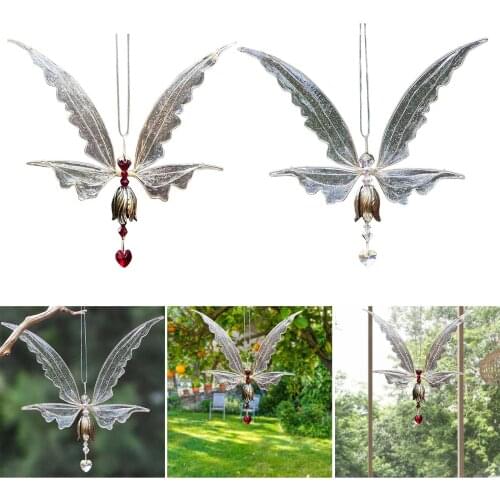 Garden Art Metal Hanging Wind Chimes Angel Butterfly Wing Wind Chimes Terrace Butterfly Fairy Wind Chimes E7