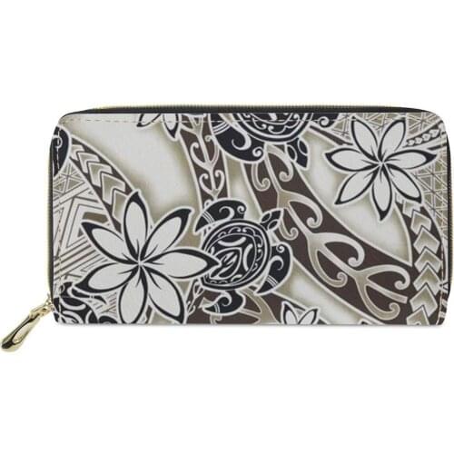 Polynesian tribal style Printed custom Wallet Women Luxury PU Purses Waterproof Travel Money Bag Card Holder Cases