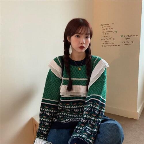 Winter Fashion pullover Patchwork Womens Knitted Loose sweater Female 90s Elegant Korean All-match Trendy Casual Jumper tops