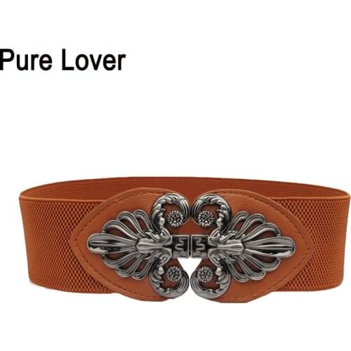 FEECOLOR Women Belts Luxury Brand Fashion Wide Double Iris Metal Buckle Stretchy Elastic Waistband Belt For dress