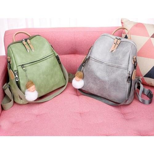 Women 's Green Backpack 2021 High Quality New Fashion Wild Soft Pu Leather Leisure Travel Large Capacity Bag Y14