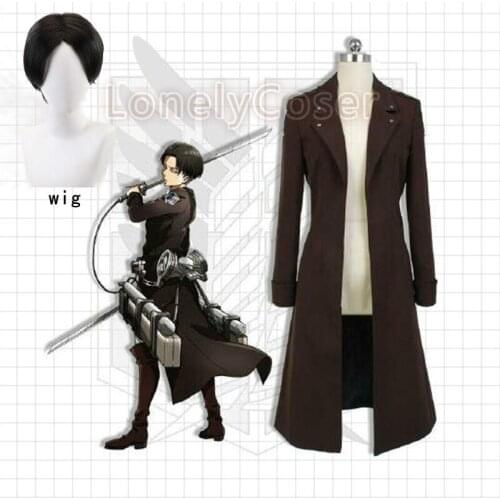 Shingeki No Kyojin Attack on Titan Levi Ackerman Eren Jaeger Cosplay Costume Trench Short Black Wig Jacket Halloween Party Suit