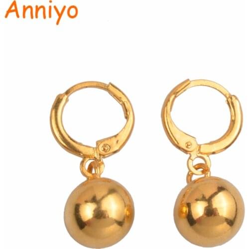 Anniyo Gold Color Bead Earrings for Women Girls African Round Ball Earring Ethiopian Jewelry Nigeria Gift #089306