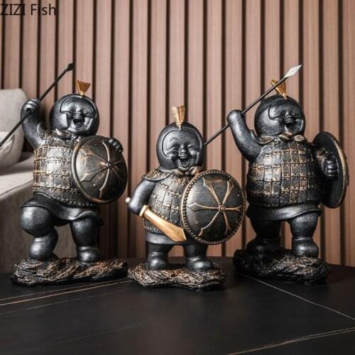 Ancient Soldier Figurines Desktop Decoration Resin Crafts Desk Decoration Ornaments Warrior Crafts Sculpture Vintage Home Decor