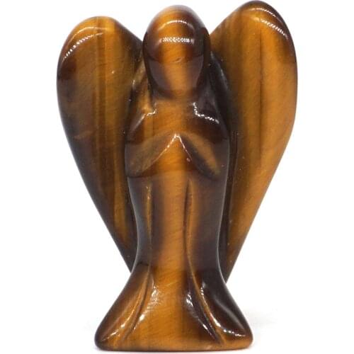 Angel Figurine Miniature Carved Natural Yellow Tiger Eye Stone Healing Statue Crystal Home Decoration Accessories 1.5 Inch
