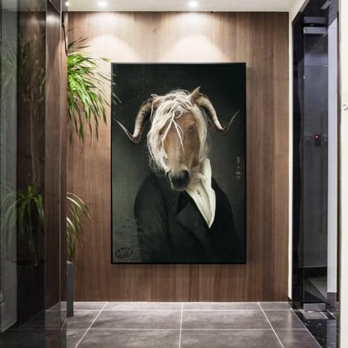 Creativity Animal Gentleman Horse Head Shofar Art Poster Canvas Painting Modern Abstract Painting Living Room Home Decorations