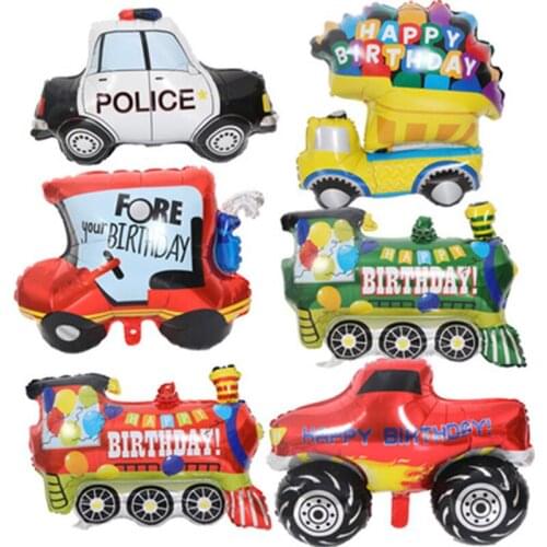 Cartoon Transportation Car fire truck train ambulance Foil Balloon Children Gifts Birthday Party Decorations 6pcs Number Balloon