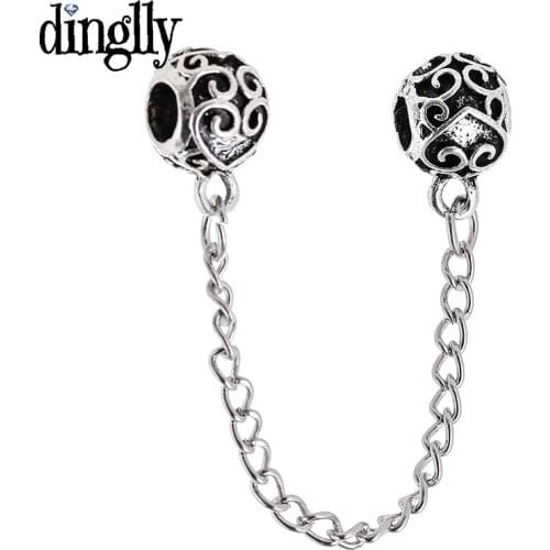 Dinglly Silver Color Threadless Safety Chain Protection Chain Fit Original Snake Chain Bead Bracelet Fashion Jewelry Accessories