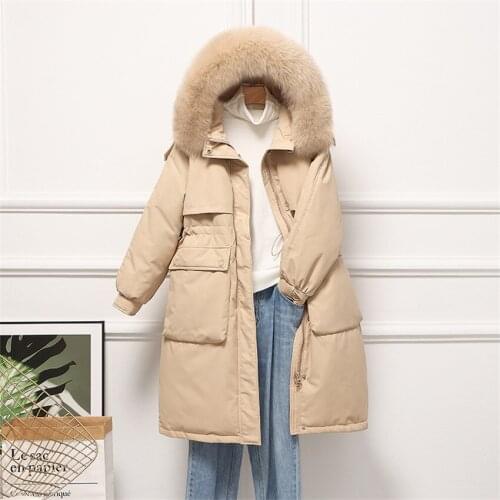 2021 Winter Female Down Coat Lady Hooded Thicked Jacket Big Size Women Big Fur Collar White Duck Down Jacket Outwear Parker 1515