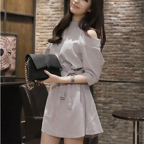 Women O Neck Off Shoulder Dress Sweet Girls Lace Up Mini Dress 2021 New Fashion Vestidos