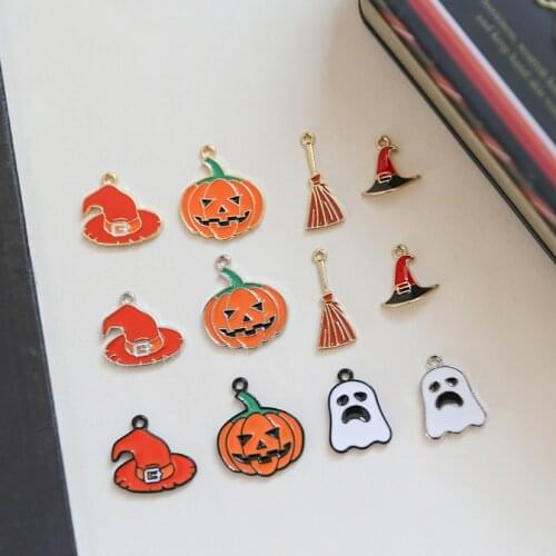 10pcs/pack Halloween Broom Evil pumpkin Metal Charms Earring Keychain DIY Jewelry Making Zinc Alloy