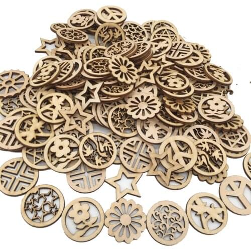 100pcs 3cm Natural Hollow Wood Chips Round Wood Chips Decorative Embellishment DIY Scrapbook Crafts Eco-friendly Wood Crafts