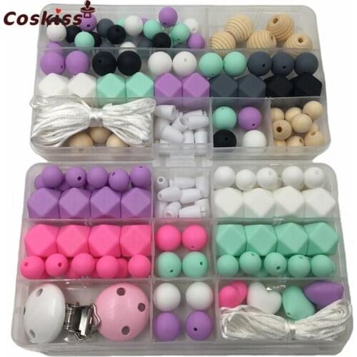 2 Boxes Baby Teether Toys Silicone Teething Pacifier Clip Kit Geometric Hexagon Silicone Teether Beads DIY Baby Nursing Necklack