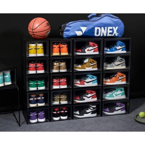 3pcs/set free shipping Fold Plastic Shoes Case Thickened Transparent Drawer Case Plastic Shoe Boxes Stackable Box Shoe Organizer