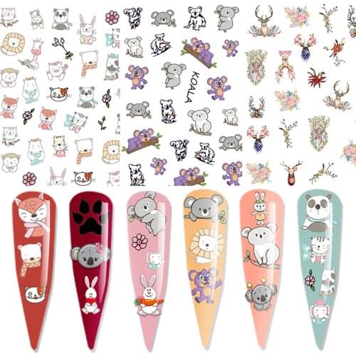 3D Animal Cartoon Sticker for Nails Panda Koala Teddy Bear Sliders for Nail DIY Design Decals Manicure Nail Art Decor
