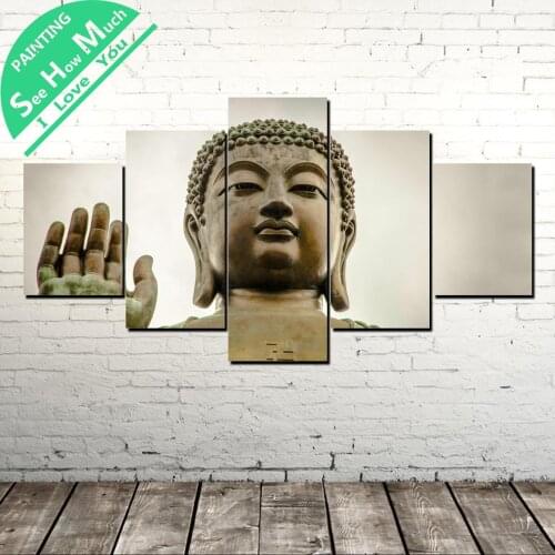 5 Piece Buddha Sculpture Wall Art Canvas Poster and Print Canvas Painting Decorative Picture for Living Room Canvas Painting