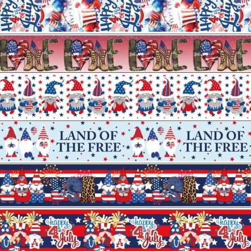50 Yards Various Sizes 4th Of July Printed Gross Grain Ribbon For Hair Accessories DIY Crafts Hand Made Y2021032503
