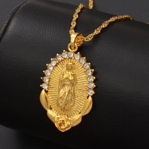 Anniyo Wholesale Lucky Virgin Mary Pendants Chain Necklaces Women Girls,Christianity Jewelry Our Lady Goddess #213606