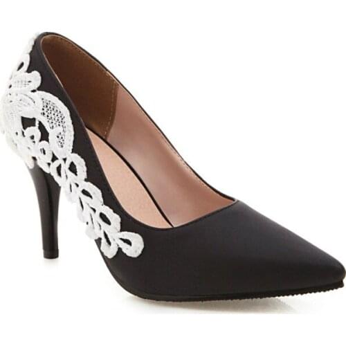 Big Size 9 10 11 12 ladies high heels women shoes woman pumps Shoes with pointed lace lace and shallow mouth