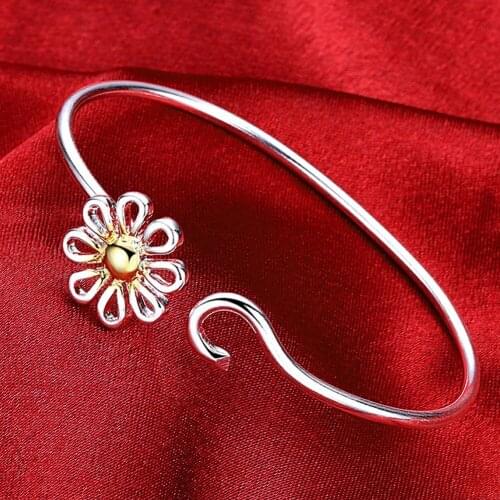 Cuff Bangle 925 Silver Jewelry Exquisite Plant Flower Bracelet Bangle Woman Female Love Gift Top Quality