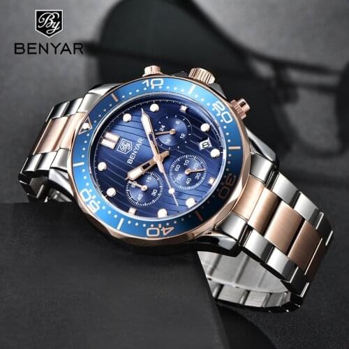 BENYAR Mens Watches Top Brand Luxury Quartz Watch Men 2020 Waterproof Sport Watch For Men Chronograph Military Relogio Masculino