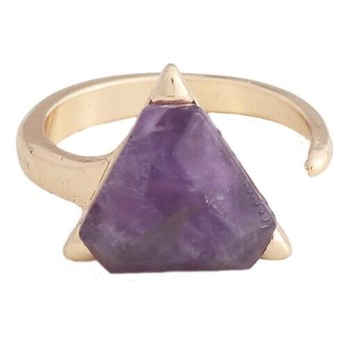 FYSL Light Yellow Gold Color Geometric Shape Amethysts Stone Resizable Finger Ring Lapis Lazuli Jewelry