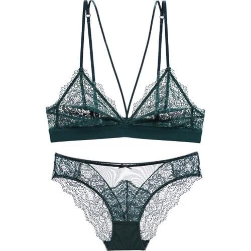 French Sexy Hollow Seduction Lingerie Lace Bra Ultra-thin No Steel Ring Bra Suit Lingere Set Bra and Panty Sets lingere set