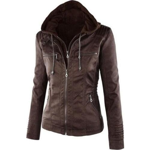 Faux Leather Jacket Women Autumn Motorcycle Plus Size Leather Coat Casual Long Sleeve Streetwear Hooded PU Jackets Ladies