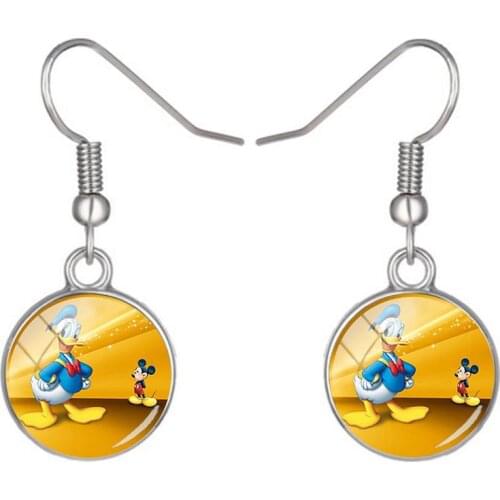 Disney Cartoon Donald Duck Earrings Photo Fashion Earrings Round Glass Dome Earrings For Girls