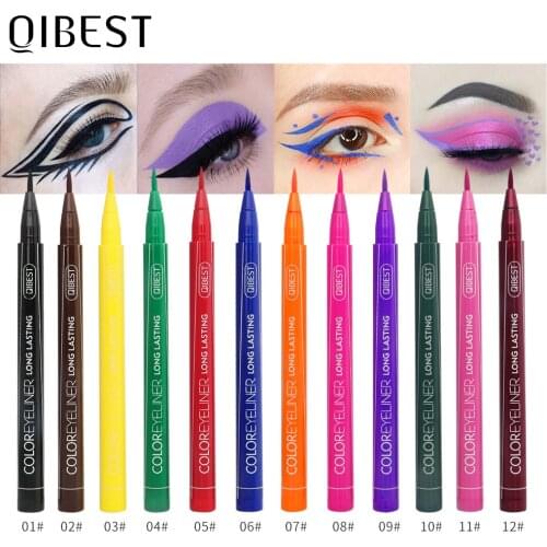 QIBEST Eyeliner Set Colored Eye Liner Waterproof 12 Colors Long Lasting Eyes Pen Cosmetics Kit Fast Dry Makeup Eyeliner Pencil