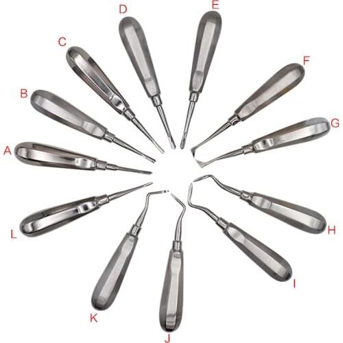 12pcs Dental Stainless Steel Extracting Elevators Kit Luxating Lift Root Canal Apical Straight Curved Root Dentist Instrument