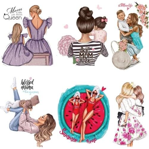Patches For Clothes Thermal Sticker On Clothing Mom&Dad Baby Iron On Patches Print-on T-shirt Fashion Girl Clothes Heat Transfer