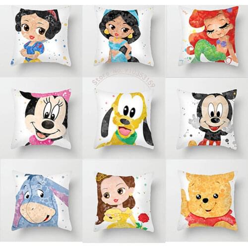 Disney New Snow White Princess Pillow Cover Car Sofa Pillow Cushion Cover Mikey Minnie Mouse Children Boy Girl Gift 45x45cm