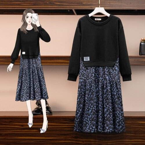 EHQAXIN New Autumn Womens Dresses Large Size Leopard Print Stitching T-Shirt Long-Sleeved HedgingLloose Casual Dress L-4XL