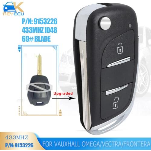 KEYECU Upgraded Flip Remote Key Fob 2 Button 433MHz ID48 for Vauxhall Omega/Vectra/Frontera/Isuzu P/N: 9153226